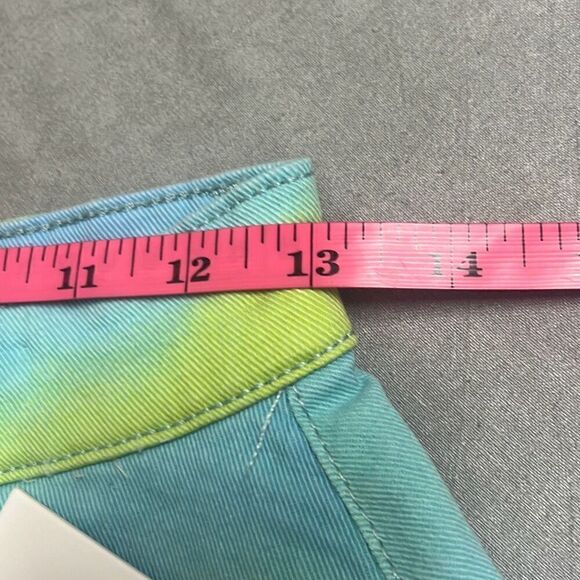 Weworewhat Womens 26 Flare Bell Denim Shorts Blue Green Tie Dye Stretch NWT - Picture 8 of 10